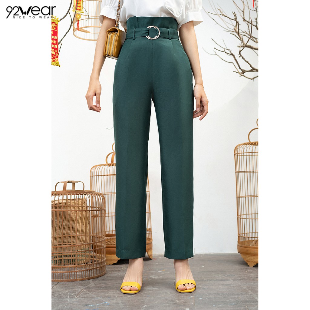 Quần dài nữ công sở ống suông cạp cao đai liền QAW0817 92WEAR | BigBuy360 - bigbuy360.vn
