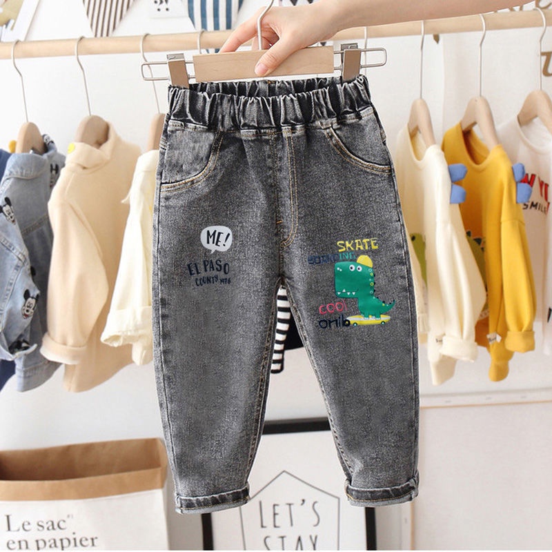 Quần Jean Dài Dáng Rộng In Hoạt Hình Kiểu Hàn Quốc Thời Trang Mùa Hè Cho Bé Trai 2022
