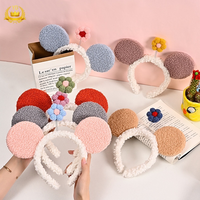 Băng đô cài tóc hình tai chuột Mickey đính hoa dễ thương cho nữ