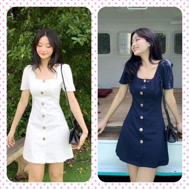 ĐẦM TRẮNG DỰ TIỆC PHỐI HẠT NÚT GỖ ✅ FREESHIP - MẶC LÀ XINH ✅ ĐẦM ĐI CHƠI CỔ VUÔNG SIÊU XINH HÀNG LOẠI 1