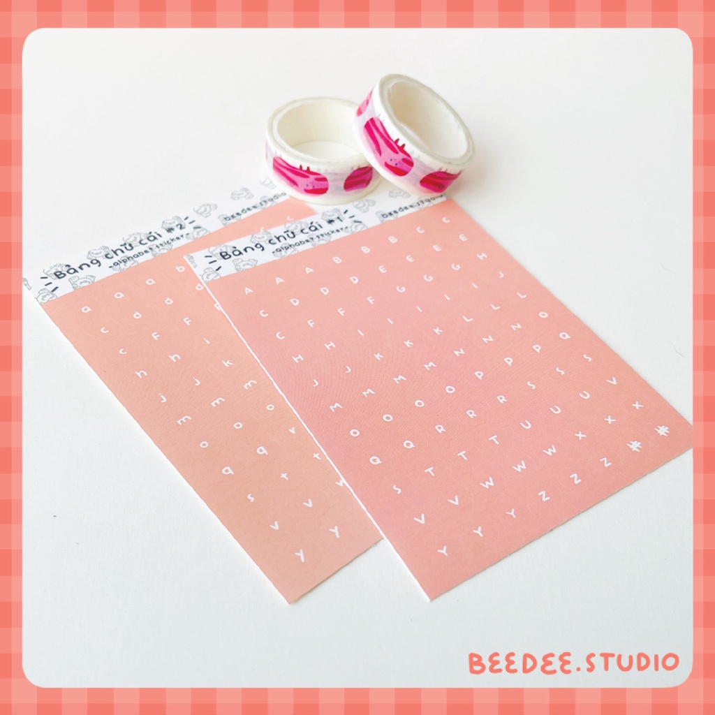 Tấm sticker bộ chữ màu hồng pastel | Hàng độc quyền Beedee.studio |
