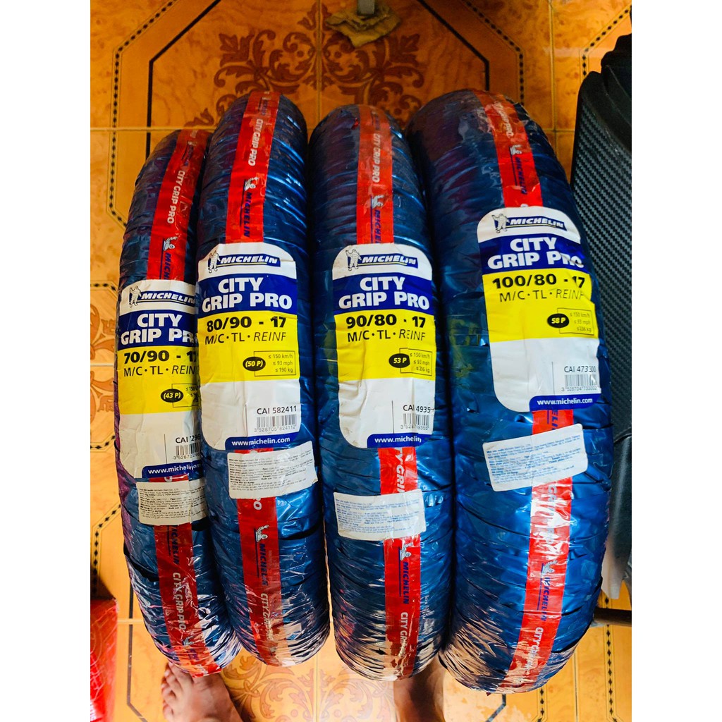 Cặp Vỏ xe máy Michelin City Grip Pro size 70 - 80/90/17 “ không ruột “ chống đinh chính hãng Thái Lan