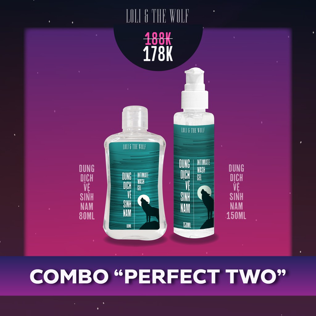 Bộ sản phẩm Loli The Wolf Perfect Two dành cho nam:  1 dung dịch vệ sinh nam 150ml + 1 dung dịch vệ sinh nam 80ml