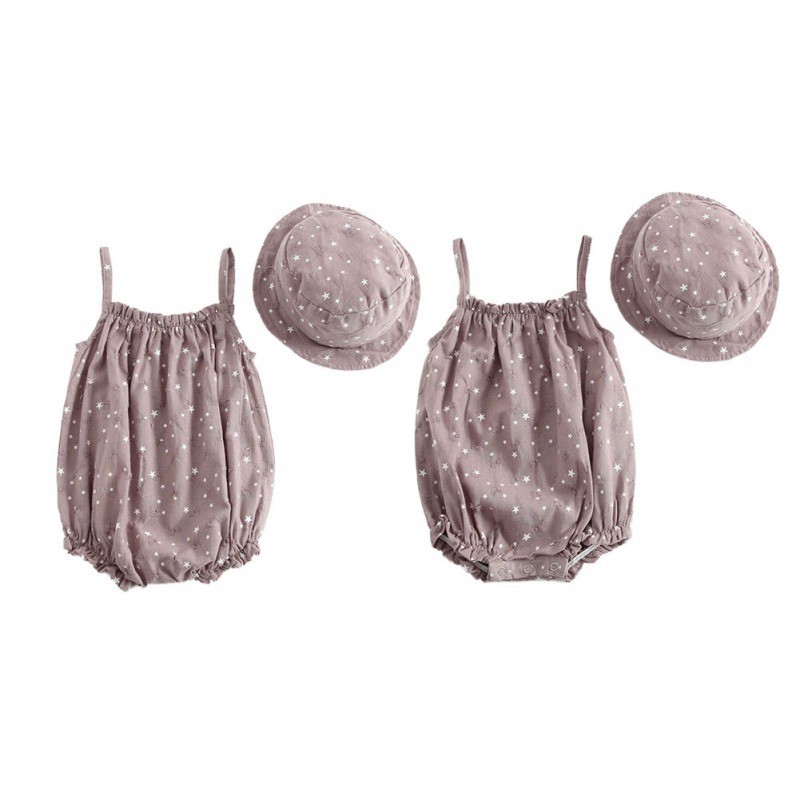 Set jumpsuit kèm nón trùm đầu họa tiết ngôi sao đáng yêu cho bé gái