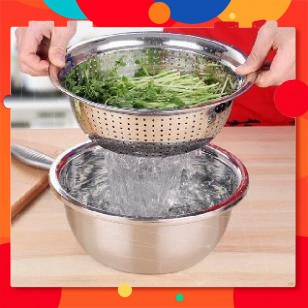 Bộ 5 Thau Rổ Inox Rửa Rau Củ Quả, Thau Trộn Salad Dày Dặn Siêu Tiện Dụng Cho Nhà Bếp