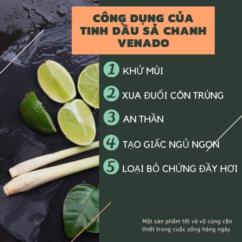 Tinh dầu thiên nhiên Sả Chanh 10ml đuổi muỗi cực tốt nguyên chất 100% Venado essential oils lemongrass