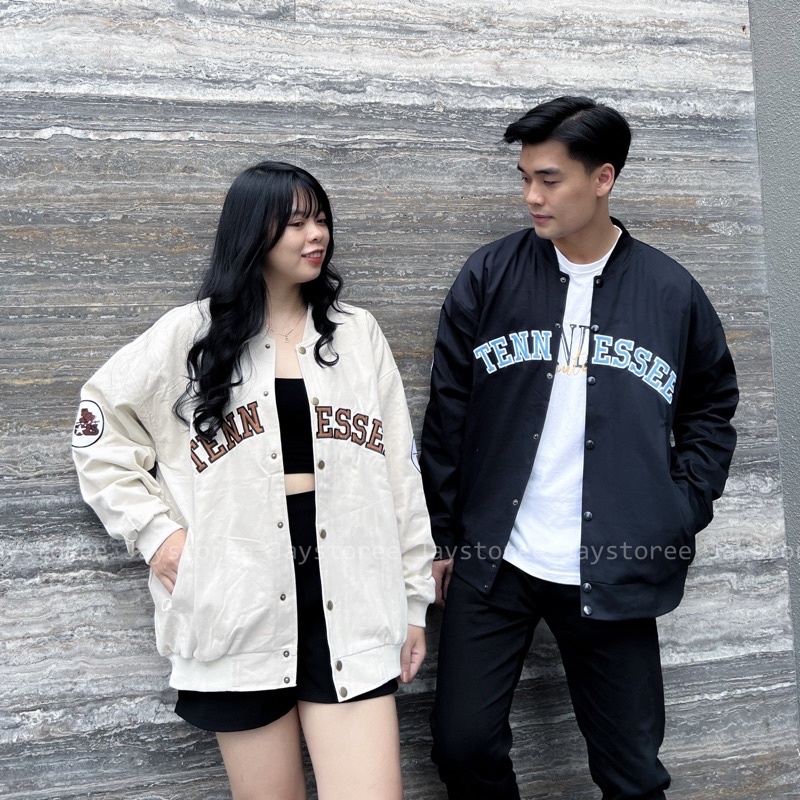 Áo Khoác Kaki BOMBER TENNESSEE Form Rộng Tay Dài Ulzzang màu KEM/ĐEN ❤️/Nam Nữ Unisex/FREESHIP 🧸