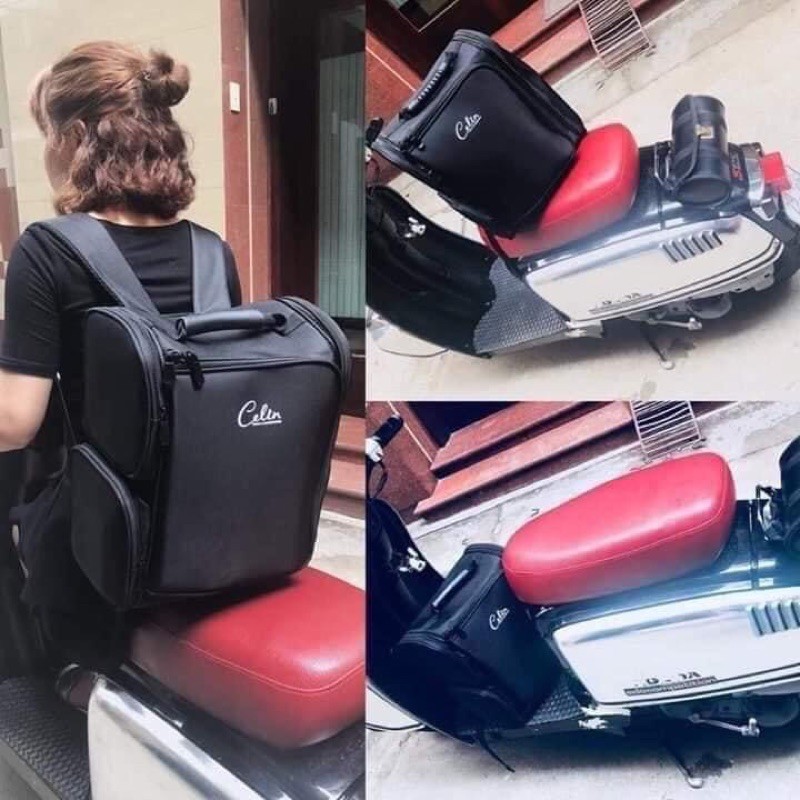 Cốp Balo Celin bằng vải dù chống nước gồm các túi nhỏ chứa được cả thế giới.