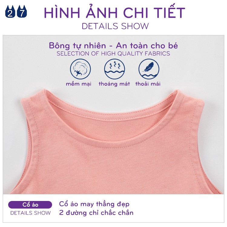 Váy sát nách bé gái 27HOME váy trơn cho bé chất cotton hàng xuất Âu Mỹ