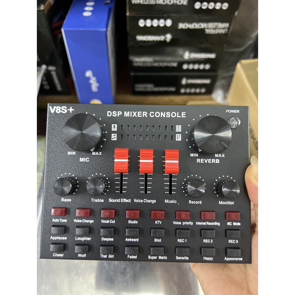 Sound card âm thanh V8S+ có bluetooth dùng pin sạc - hát thu âm, livestream và karaoke