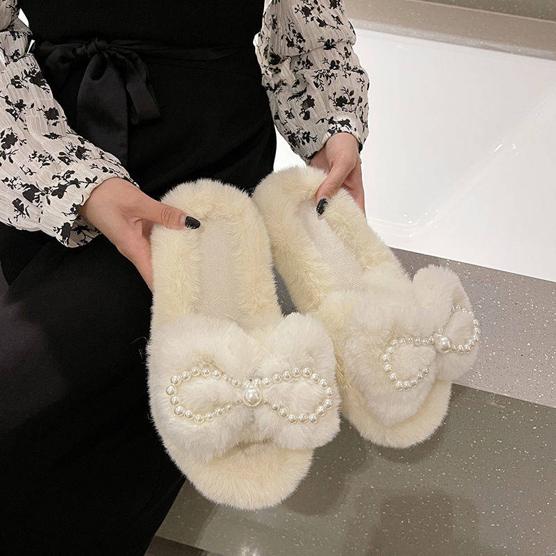 Dép Bông Đế Mềm Đính Nơ Nữ Tính