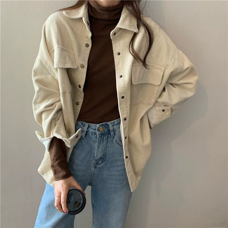 Áo Sơ Mi NHUNG GÂN❤️Áo Sơ Mi Unisex Form rộng Unisex Nam/Nữ Phong Cách Hàn Quốc Ulzzang NUPAKACHI