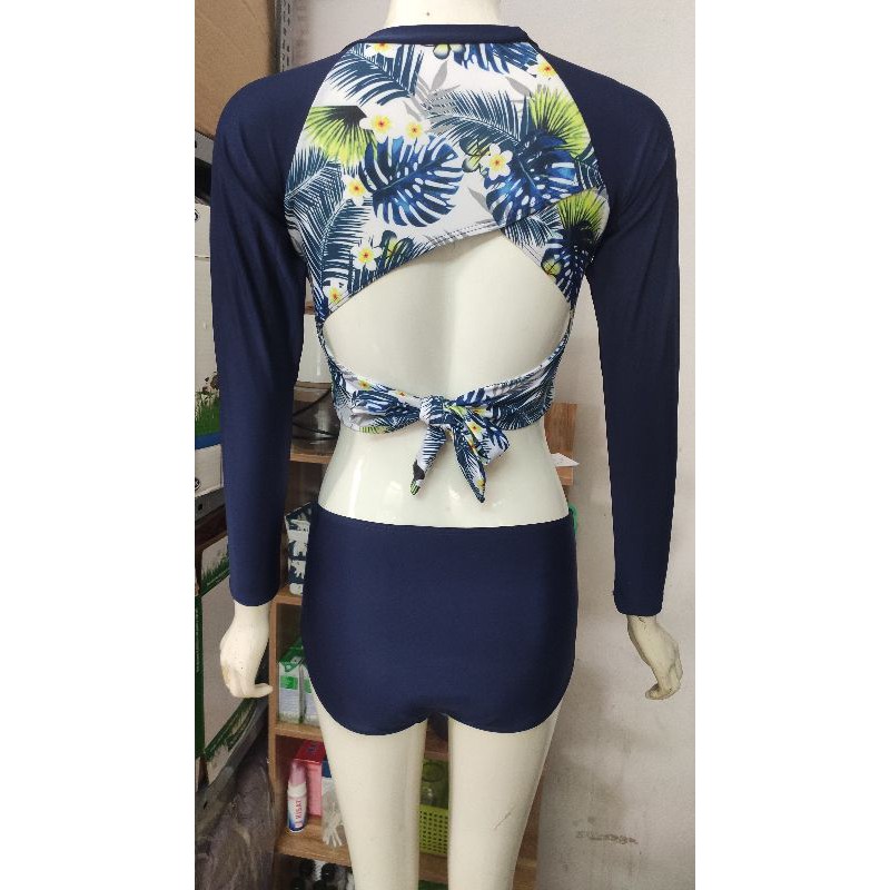 Bikini Dài Tay Hoa Xanh Hai Mảnh Cạp Cao Quảng Châu Hottrend 2021 Sexy Xịn Đẹp | BigBuy360 - bigbuy360.vn