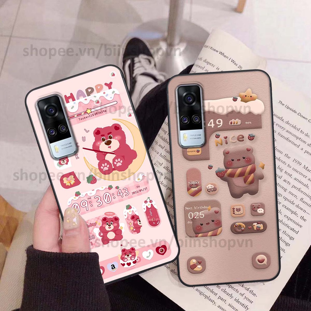 Ốp Vivo Y51 2020 in 3D icon gấu nổi siêu xinh, siêu đáng yêu, cá tính phong cách