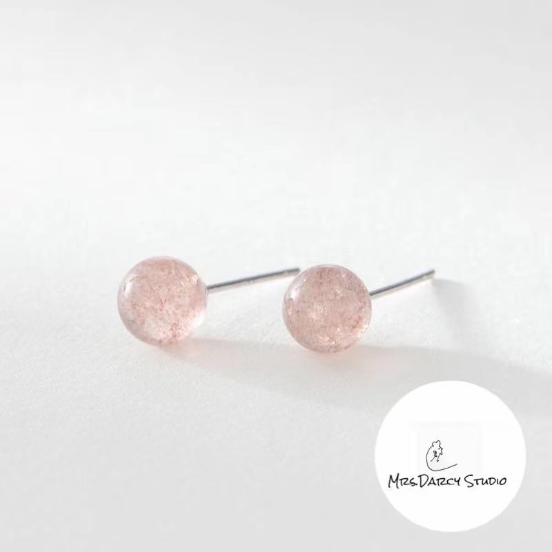 MRS.D【In Stock】100% Sterling Silver Peach Blossoms and Strawberries S925 Earrings Stud Earrings Colors of Zircon Jewelry Gift Ear Clips Minimalist Earring Design Jewelry Girls Allergy Free