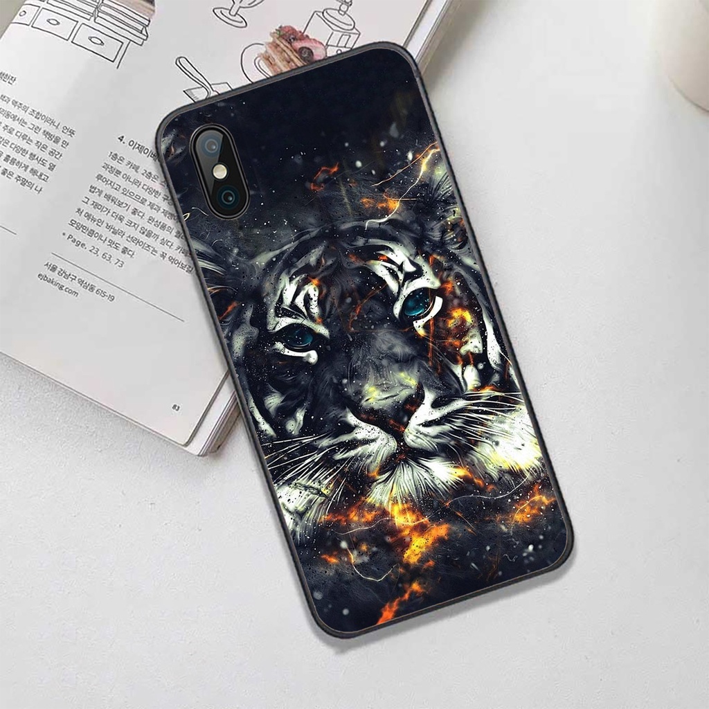Ốp Lưng Iphone Chất Liệu Kính Hình Bạch Hổ, Viền Đen Mềm, IP6/6s/7/8/plus/x/xs/xsmax/11/11pro/11promax/12/12pro/12promax