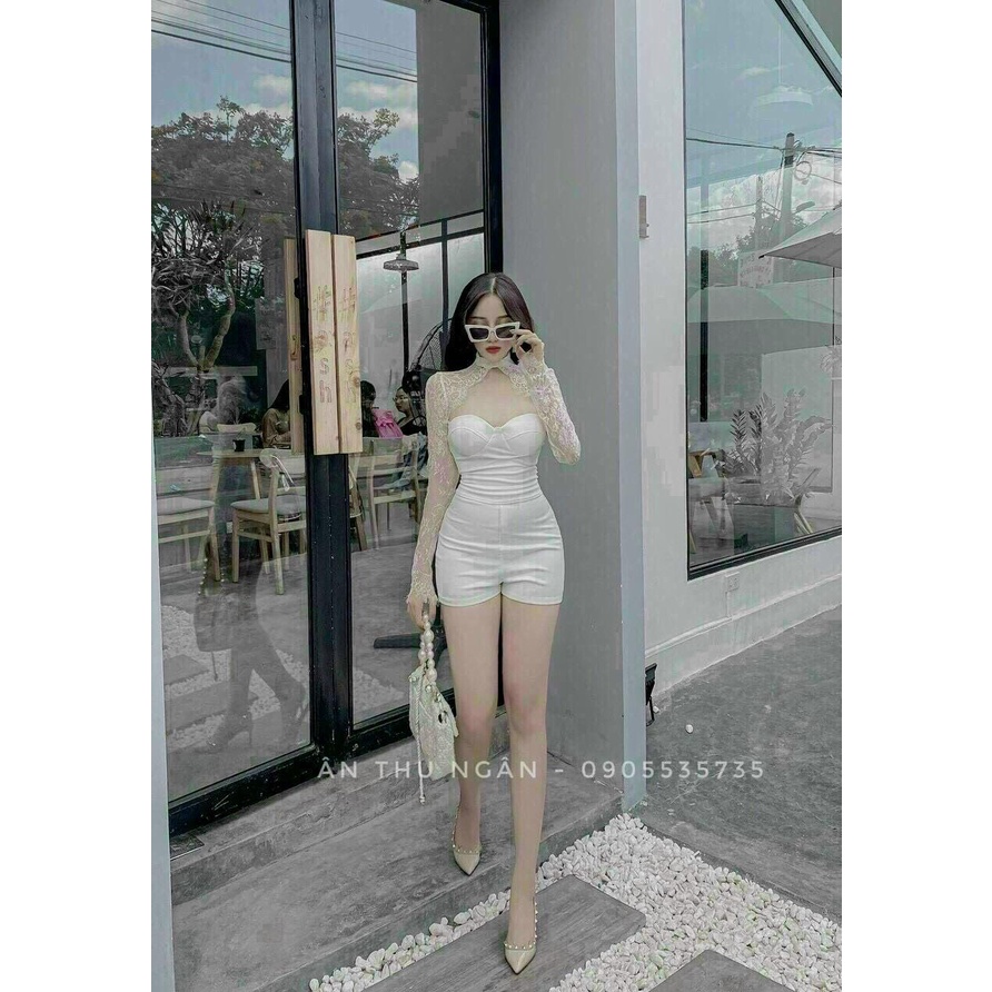 Jumpsuit ⚡𝙎𝙄𝙀̂𝙐 𝙎𝘼𝙇𝙀⚡ Jum Nữ Tay Dài Phối Ren Hở Ngực Sang Chảnh - 73059