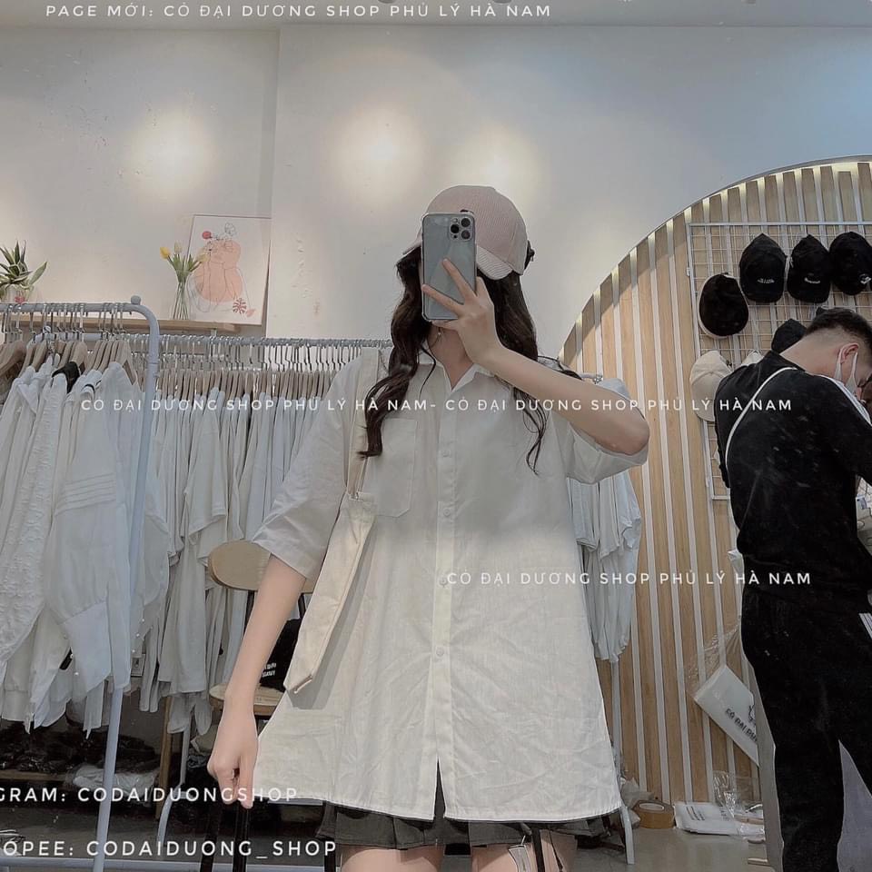Áo sơ mi form rộng tay ngắn nam nữ form rộng, áo sơ mi nữ cao cấp màu sắc hiện đại Hàn Quốc | BigBuy360 - bigbuy360.vn