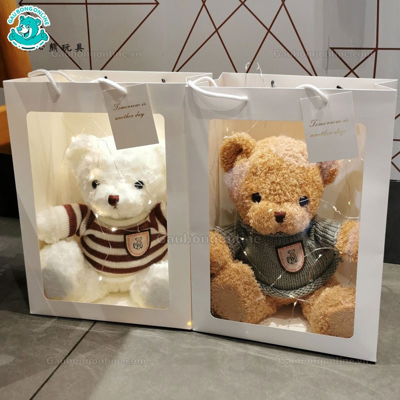 Set Túi Quà Tặng Gấu Teddy Áo Len Lông Xù Cao Cấp Gấu Bông Online