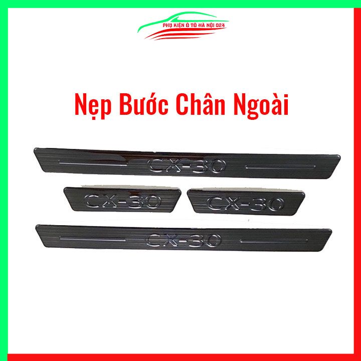 Ốp bậc cửa, nẹp bước chân trong ngoài Mazda CX30 CX-30 2021-2023 vân Titan chống trầy bảo vệ trang trí xe