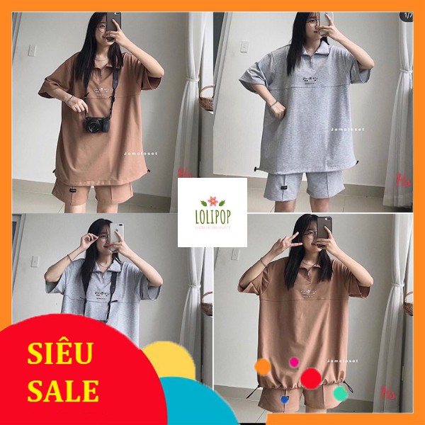 Bộ Áo Thụng Phối Khoá Cổ Chữ Hàn- LOLIPOP
