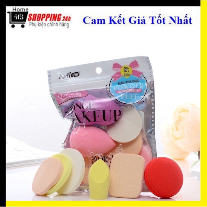 Bộ Set 6 Bông Mút Trang Điểm cao su tự nhiên Keli Sponge Makeup
