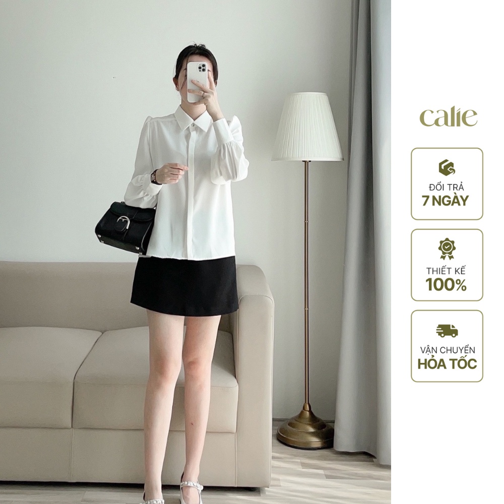Áo sơ mi cổ đức can vai basic Calie House AS064
