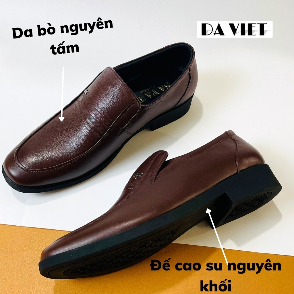 Giày nam trung niên da bò mềm nguyên tấm DAVIET lót da khâu đế phom chuẩn[Kèm Phiếu Bảo Hành Da]