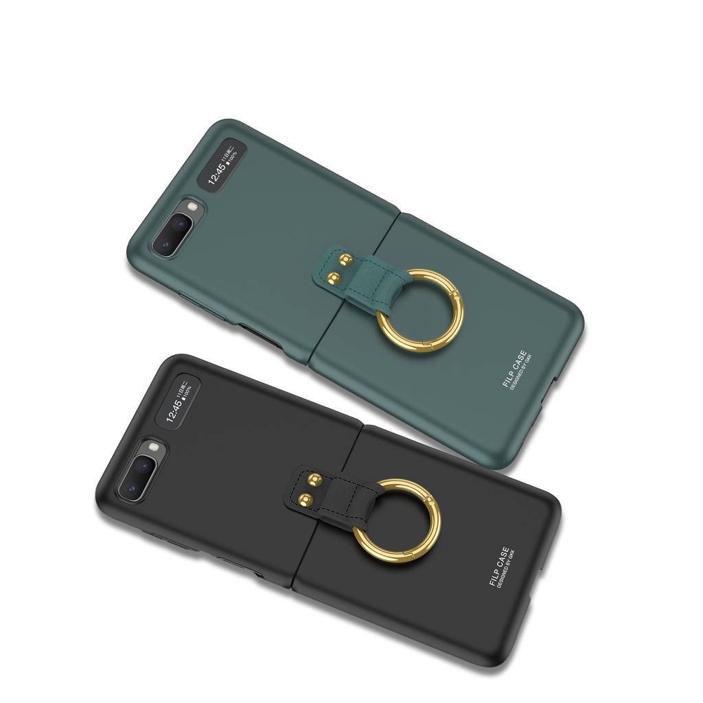 Ốp Điện Thoại Dạng Kính Cường Lực Mỏng Có Vòng Nhẫn Cho Samsung Galaxy Z Flip 1/2 Z Flip 1 Z flip1