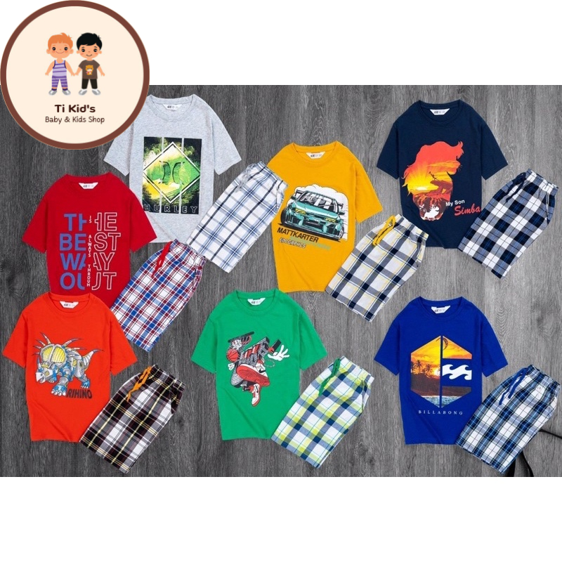 Bộ quần áo cộc tay HM bé trai 100% cotton hàng VNXK