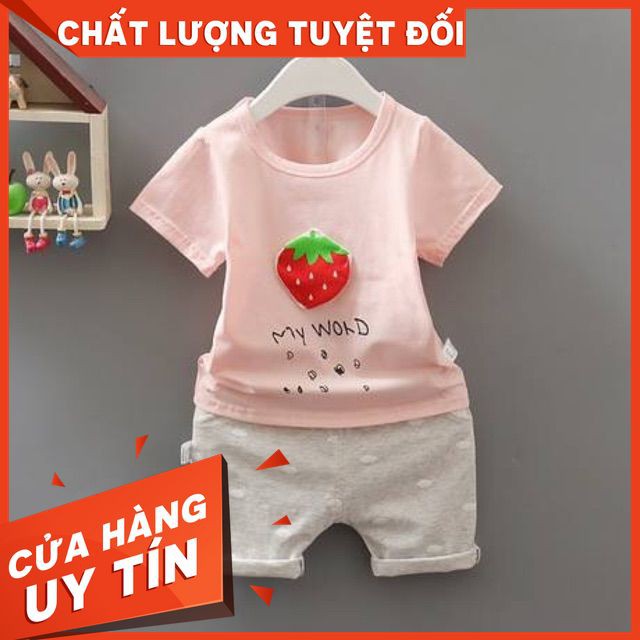 Bộ thun lửng, hoạ tiết quả dâu xinh, phong cách Hàn Quốc