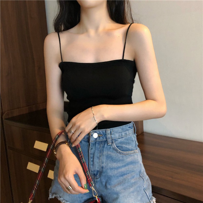 Áo hai dây bản to croptop nữ basic 2 màu trắng đen GURI