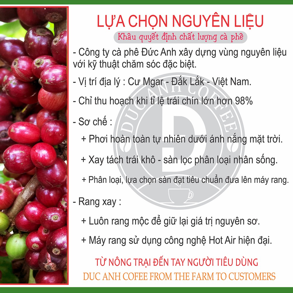 GIÁ SỈ 10kg cà phê rang mộc nguyên chất dành cho quán - thành phần 100% Robusta thương hiệu DUC ANH COFFEE (20 gói 500g)