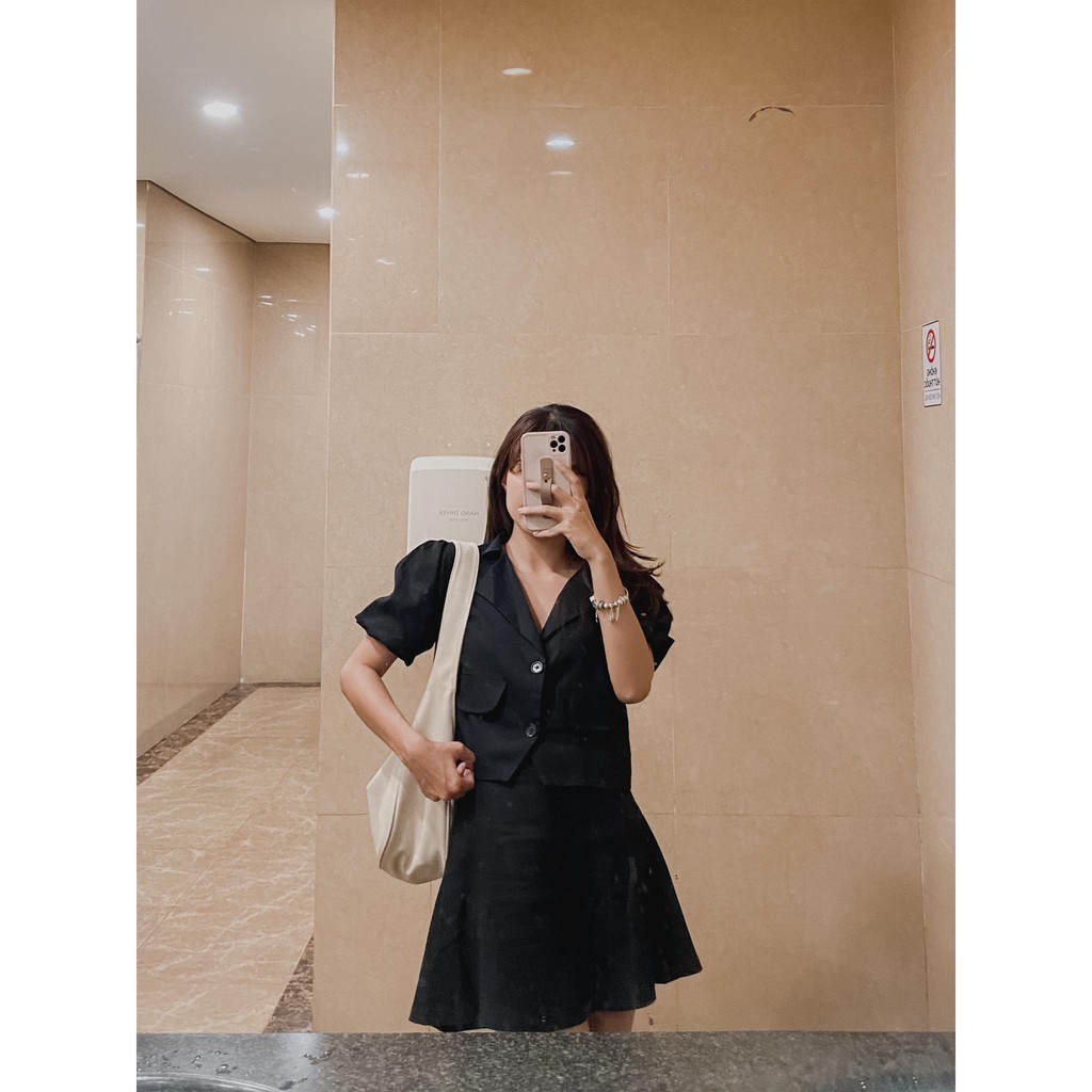 Set sơ mi tiểu thư tay phồng chân váy A ngắn thô đũi (Ảnh thật) | BigBuy360 - bigbuy360.vn