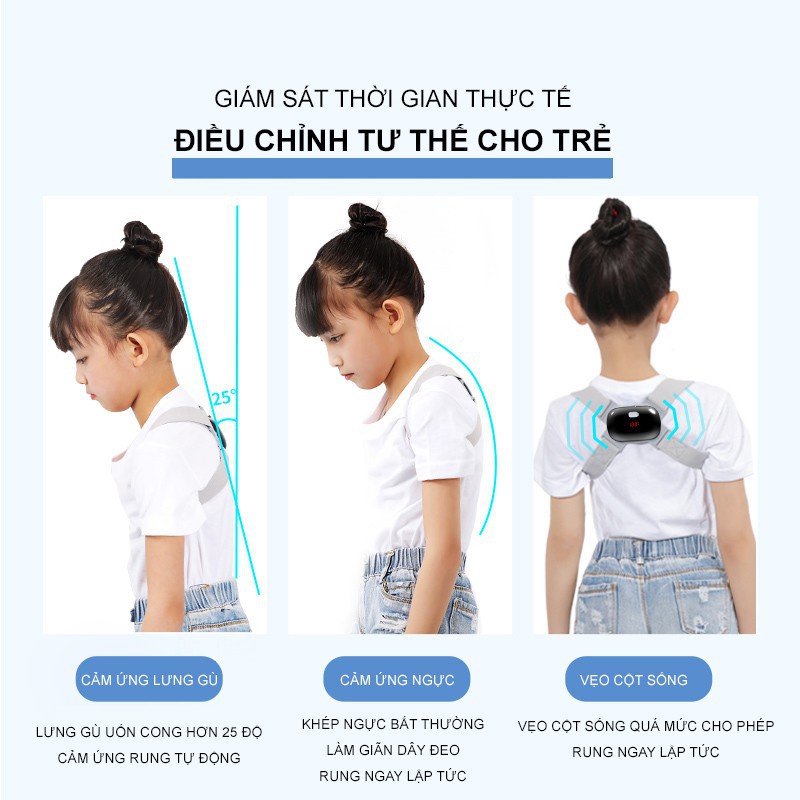 [Hàng loại 1-Freeship] Đai chống gù lưng Nhật Bản cao cấp màn LCD hiện đại, cảm biến rung thông minh cho trẻ em