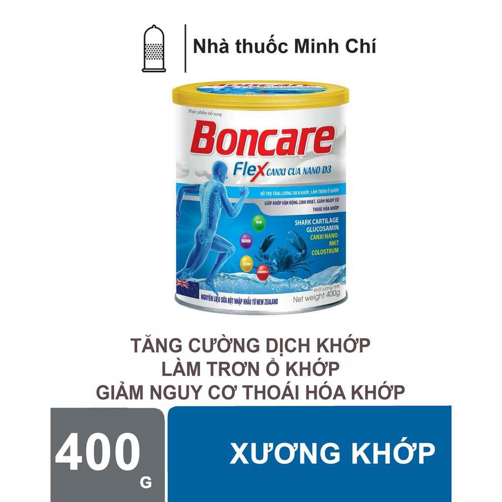 Sữa Bột Boncare Flex Canxi Cua Nano D3 với thành phần sụn vi cá mập, glucosamine, canxi nano MK7