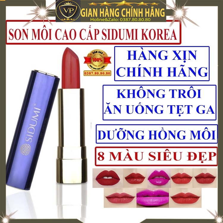 Son môi cao cấp siêu lì không trôi khi ăn uống chính hãng Sidumi hàn quốc dạng thỏi dưỡng môi bóng hồng có màu lâu trôi