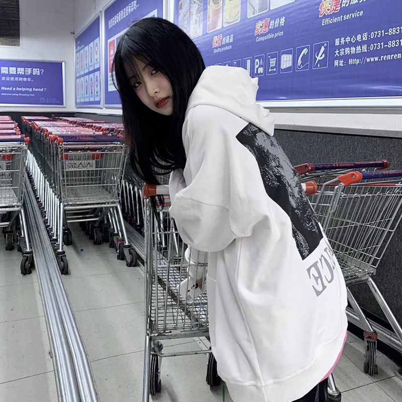 Áo Khoác Hoodie Tay Dài In Họa Tiết Phong Cách Retro Cá Tính