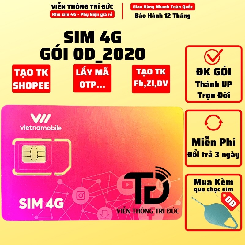 Sim 4G Vietnamobile Data 180Gb (6Gb/Ngày - Thánh Úp & Trọn Đời) - Gọi Miễn Phí - Sim Không Giới Hạn Data - Giá Siêu Rẻ