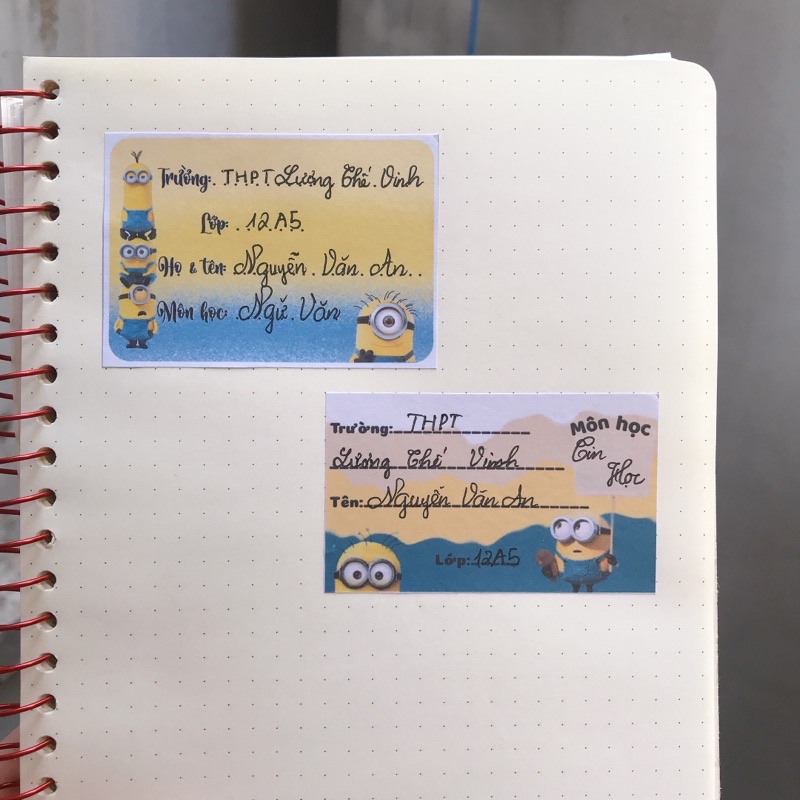 Set nhãn vở minions, nhãn vở môn học học sinh cấp 2 cấp 3 có keo dán. BOMBONSHOP