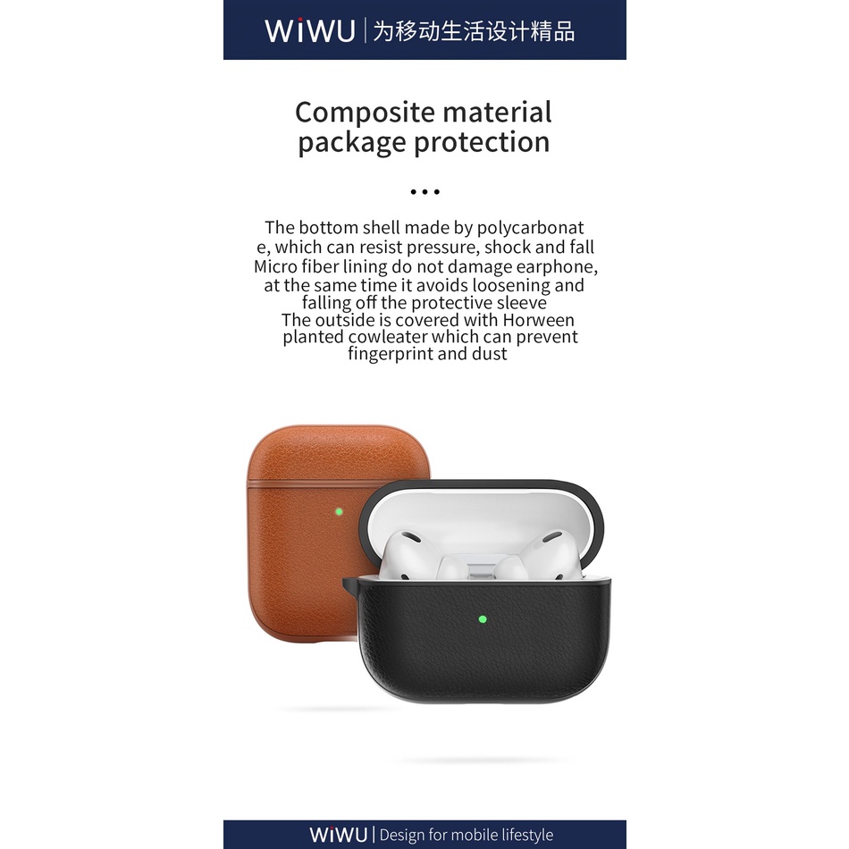 BAO ARIPODS CASE WIWU CALFSKIN GENUINE LEATHER,CHẤT LIỆU DA CAO CẤP - Hàng Chính Hãng