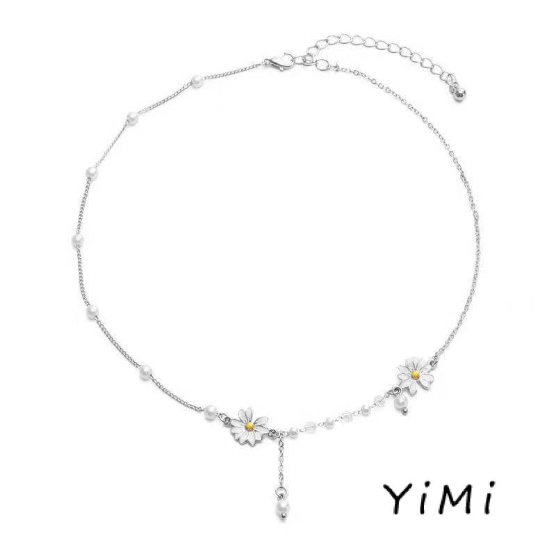 Vòng cổ xỏ phụ kiện ngọc trai mặt cười hoa cúc cá tính cổ điển phong cách hip hop