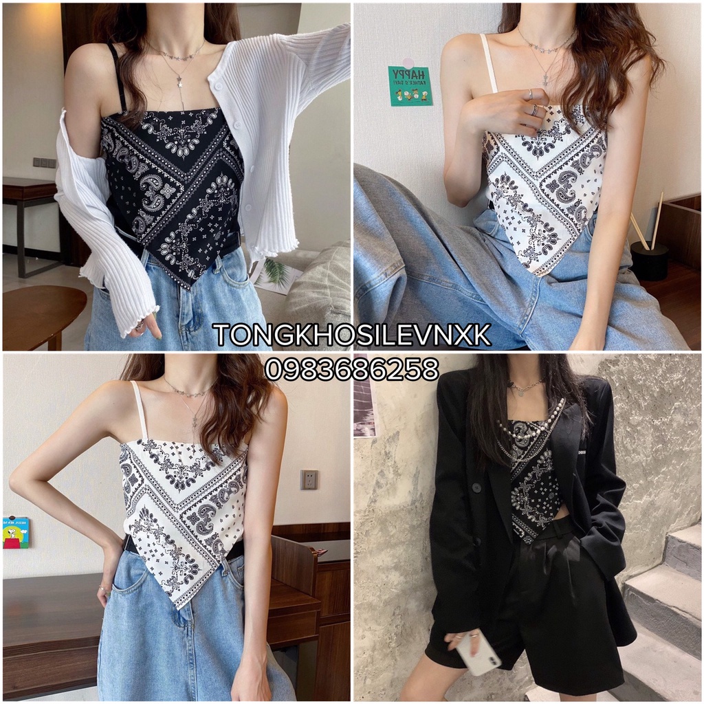 Áo 2 Dây Nữ Thổ Cẩm Tam Giác 🦋 Áo Yếm Nữ Dáng Áo Quây Đen Trắng Croptop 2 dây mặc đi biển
