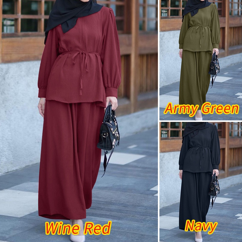 Set đồ Zanzea dài tay màu trơn phong cách Hồi Giáo cho nữ