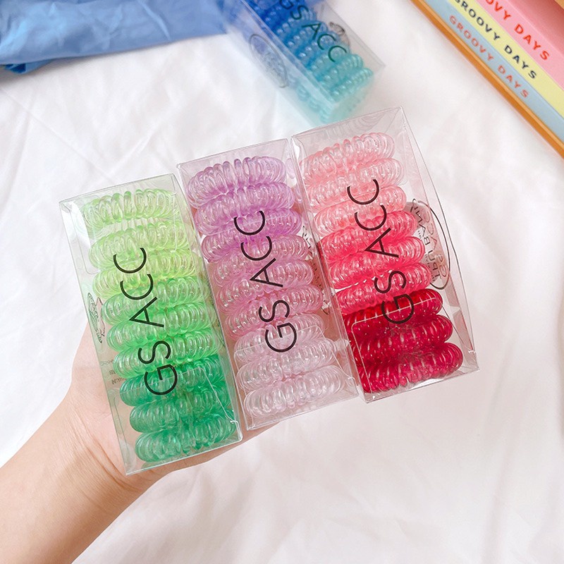 Set 9 Dây Buộc Tóc Xoắn Lò Xo Thạch Nhiều Màu Siêu Xinh