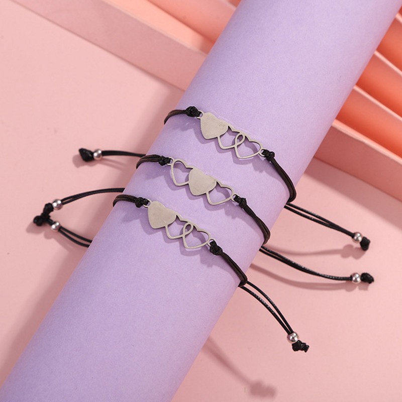 Set 3 Vòng Tay Bện Dây Gắn Mặt Kim Loại Hình Trái Tim Thời Trang Cho Nữ