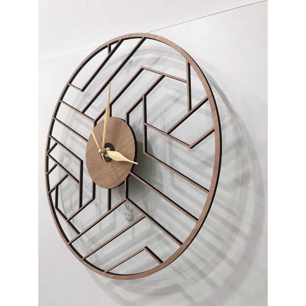 Đồng Hồ Treo Tường CNC Geometric Wood Vân Gỗ Bóng Thiết Kế Tối Giản Dễ Sử Dụng THE MONOMI - C037W