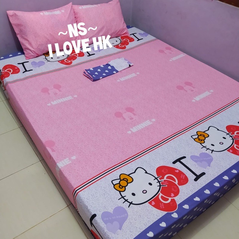 Bộ Vỏ Chăn Ga Gối Đệm In Hình Hello Kitty Dễ Thương 180x200