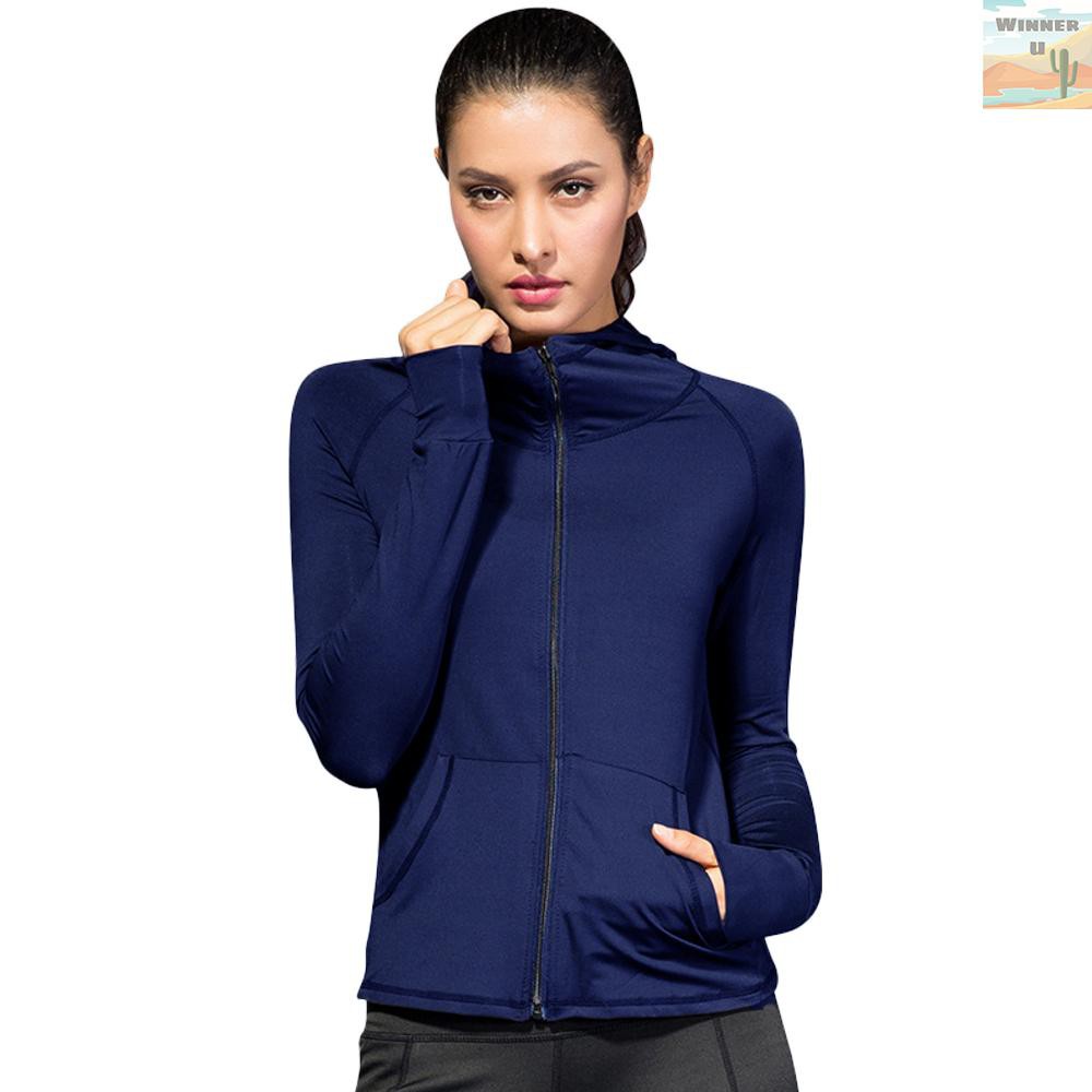 🏆WinnerYou Women Full-zip Hooded Jackets Sport Hoodie Raglan Long Sleeves Pockets Workout Running Exercise Gym Track Sweatshirt Casual Tops Activewear