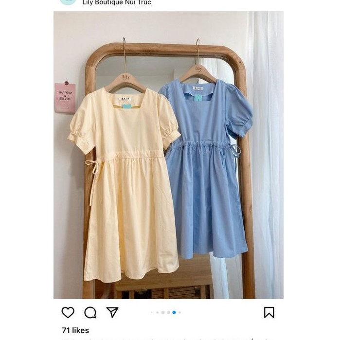 váy cổ vuong rút eo
